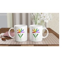 pride rainbow flower 11oz mug, lgbtqia supporter cup, pride month, gay pride.