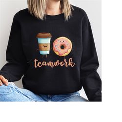 cute teamwork food team up sweatshirt for partner gift, valentine's day sweater, team matching group jumper, coffee and