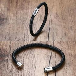 Unisex Braided Leather Bracelet Magnetic Clasp
