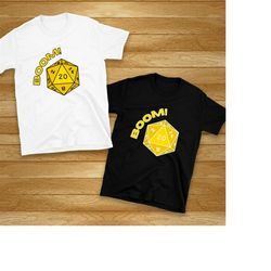boom natural d20 t-shirt, gamer shirt, d20 tee, dnd dice shirt, board gaming crew.