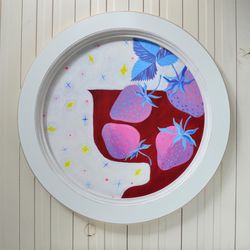 Round original acrylic painting Pink Strawberry