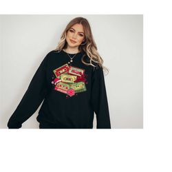 rockin' around sweater, vintage christmas music, christmas songs sweatshirt, womens cute santa, xmas graphic pullover, h