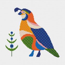 Quail cross stitch pattern Bright forest bird counted chart Primitive modern cross stitch pattern Animal embroidery