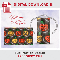 Inflated 3D Puffy Halloween Pattern - Seamless Sublimation Pattern - 12oz SIPPY CUP - Full Cup Wrap
