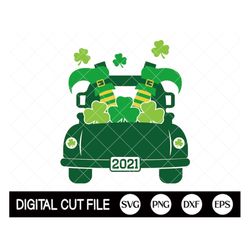 st patricks day truck svg, st patricks day, leprechaun in truck, shamrock svg, clover png, svg files for cricut, silhoue
