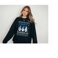 retro hanukkah sweater, happy hanukkah, gnome hanukkah sweater, jewish saying, holiday sweatshirt, religious sweatshirt