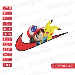 nike swoosh satochi pikachu embroidery design