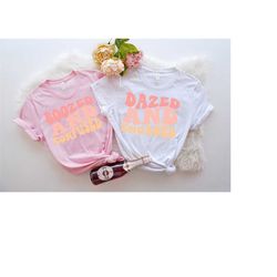 bachelorette party shirts, dazed and engaged, boozed and confused, graphic, retro graphic tee, gifts for her, bridal par