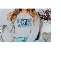 cozy season snowman sweater, vintage christmas, christmas sweatshirt, women's cute santa xmas graphic pullover, holiday