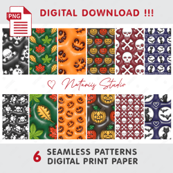 6 Halloween Seamless Tileable Patterns - Trandy 3D Inflated Puff Bubble Style - Digital Paper - Big Bundle