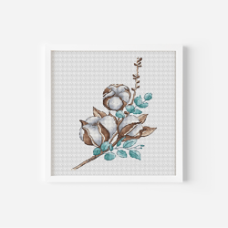 Cotton Cross Stitch Pattern, Summer Counted Cross Stitch, Rustic Cotton Flower Hand Embroidery, Digital File PDF Begin