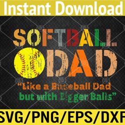 Softball Dad like A Baseball Dad with Bigger Balls Father's Svg, Eps, Png, Dxf, Digital Download