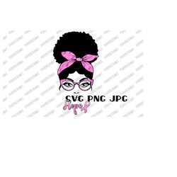 Hope Afro Bun Breast Cancer Awareness Month SVG, Black Woman, Afro Bun, Awareness, Fight Cancer, Instant Download svg pn