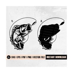 bass fishing svg | fishing svg | bass fish angling svg | fish hook svg | bass fish clipart | fisherman catching fish | d