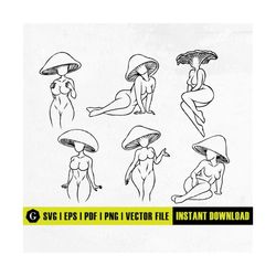 bundle mushroom head woman svg | mushroom girl svg | mushroom head svg | mushroom svg | fungi svg | psychedelic svg deca