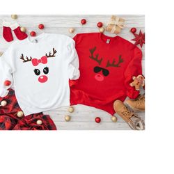 couples christmas sweaters,funny matching reindeer sweatshirt,matching couple christmas outfit,christmas holiday,reindee
