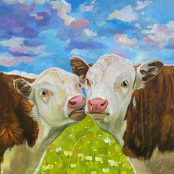 Cow original painting Animal artwork  oil painting hand-painted