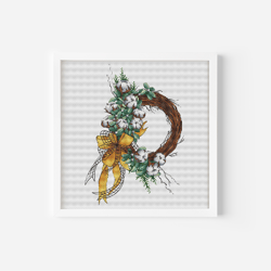 Cotton Wreath Cross Stitch Pattern PDF, Rustic Wreath Counted Cross Stitch, Floral Hand Embroidery Digital File Floral