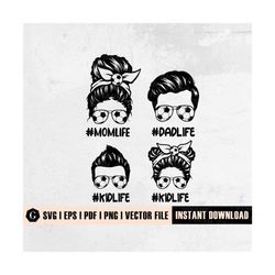 fam life svg bundle | mom life kid life svg | dad son svg | messy bun skull svg | momlife kidlife dadlife | sports mom s