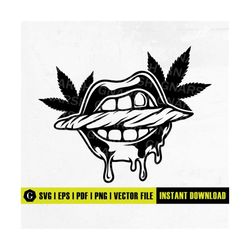 dripping lips with cannabis joint svg | lips smoking weed svg | smoking lips svg | smoking cannabis | smoking joint svg