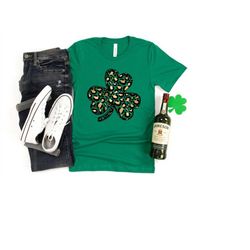 leopard shamrock shirt, st. patricks day shirt, shamrock shirt, four leaf clover shirt, cute st pattys shirt, patrick's