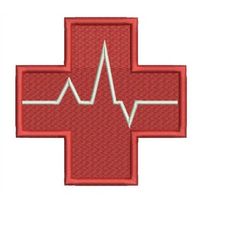 medical cross and pulse red cross embroidery, medical pattern, healthcare design