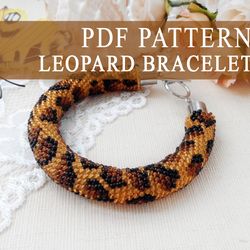 Leopard seed bead crochet bracelet pattern diy, Beading tutorial, Crafter adult women gift, Beadwork bracelet pattern
