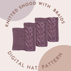 Digital pattern: Cozy merino women's snood with braids Knitting snood pattern Hand knitted scarf Knitted neck warmer