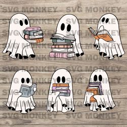 Retro Halloween Ghosts Reading Books Svg Cricut File SVG PNG EPS DXF