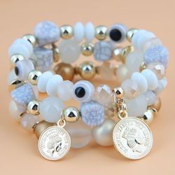 Bohemian 3-Layer Candy-Colored Bracelet for Women, Vintage Jewelry, Coin Charm, Fashionable, Gift