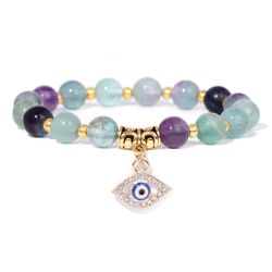high-quality bead bracelet for women, natural stone, gold color, evil eye pendant, healing jewelry, yoga