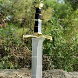medieval holy knight templar sword with leather scabbard, battle ready sword