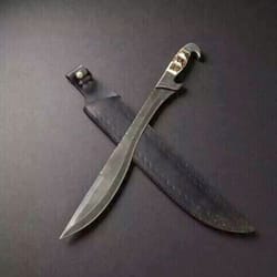 23in custom handmade damascus steel falcata sword deer horn handle short sword