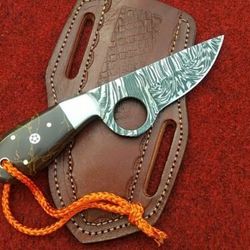 custom handmade damascus steel skinner outdoor edc leather holster cowboy knife