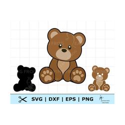 Teddy Bear SVG. Teddy Bear DXF.  Circut  cut files, Silhouette. Layered files. Teddy Bear clipart. Cute baby bear svg. B