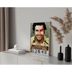 pablo escobar mugshot poster, narcos, colored, vintage print, celebrity mugshot, pablo escobar print, wall art, canvas,