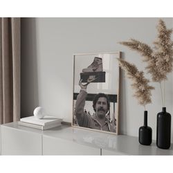 pablo escobar mugshot poster, black and white, vintage print, celebrity mugshot, pablo escobar print, wall art, canvas,