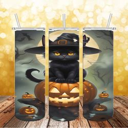Black Cat Witch Halloween Tumbler png, 3D Tumbler Wrap, Straight Tumbler PNG Design 20oz/ 30oz Tumbler PNG, PNG file
