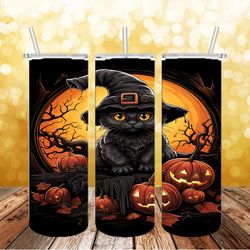 Black Cat Witch Halloween Tumbler png, 3D Tumbler Wrap, Straight Tumbler PNG Design 20oz/ 30oz Tumbler PNG, PNG file