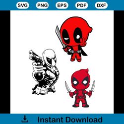 3 designs deadpool, cartoon spiderman famous character bundle svg