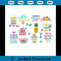 hello summer beach vibes aloha set bundle svg, trending svg, summer svg, summer bundle svg, bundle files svg, beach svg,