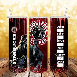 Ghost Face Coffee Halloween Tumbler PNG, 3D Tumbler Wrap, Straight Tumbler PNG Design 20oz/ 30oz Tumbler PNG, PNG file