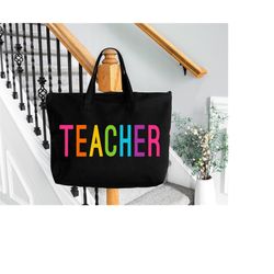 teacher tote bag, teacher appreciation gift ideas for teacher back to school, rainbow teacher bag personalized teacher g