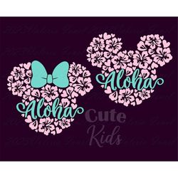 Mouse Head Aloha Quote – Hibiscuses flowers Decor SVG cut files for cricut & eps, ai, png, pdf printable. Vector graphic