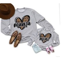 leopard hear mommy and me shirts, new mom gift for mom from daughter, valentines day shirts mama mini