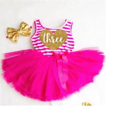 3rd birthday dress third birthday dress pink and gold 3rd birthday outfit girl third birthday outfit hot pink tutu dress