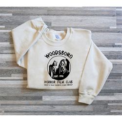 woodsboro horror club vintage crewneck sweatshirt, horror movie scream t shirt, scream t-shirt,  scream ghost face, gift