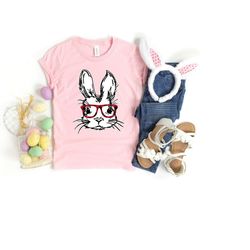 bunny with glasses shirt, easter shirt, easter bunny graphic tee, cute easter shirt,rabbit shirt,kids easter shirt,easte