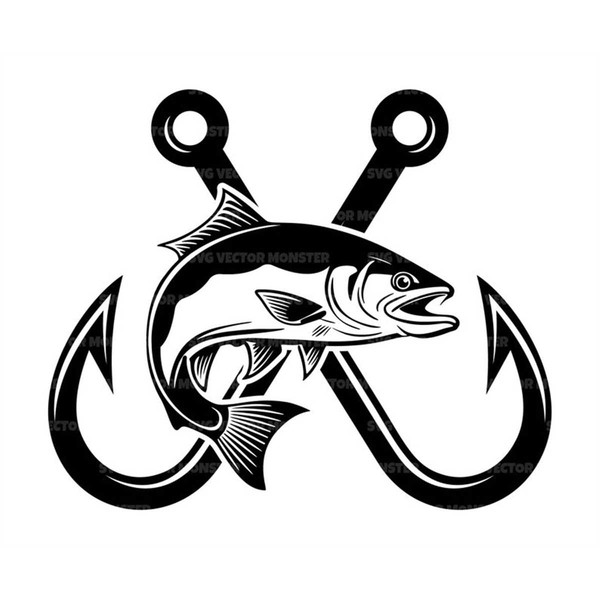 Crossed Fish Hooks Svg, Bass Fishing Svg, Fishing Hook Svg, Fisherman, Bass  Fish. Vector Cut file Cricut, Silhouette, Pd