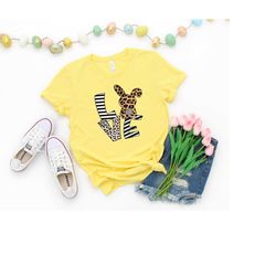 happy easter love shirt, easter bunny shirt, kids easter shirt, cute easter shirt, easter day shirt, leopard easter bunn